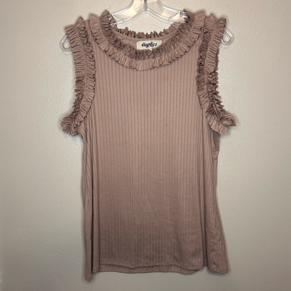 Haptics by Holly Harper Tan Ruffle Sleeveless Top Large